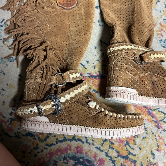 El Vaquero 80s Brown Suede Fringe  Boots size 36 Pull on Knee High - Picture 5 of 9